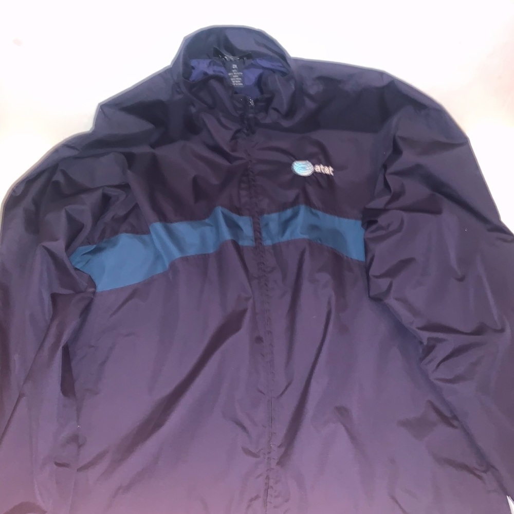 Blue Windbreaker Jacket with High Collar and Zipper Closure